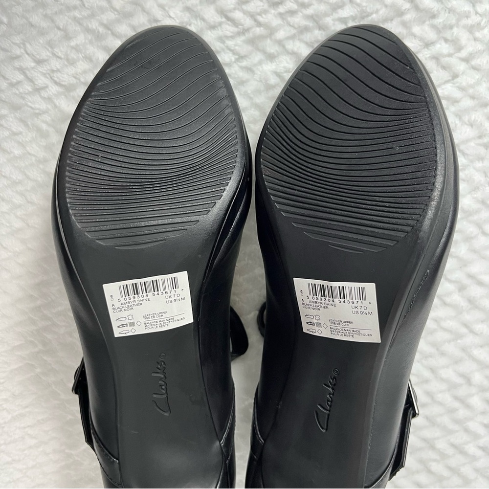CLARKS ‘Ambyr Shine’ Black Leather Mary Jane Heels - NEW! | 9.5M - Picture 5 of 6